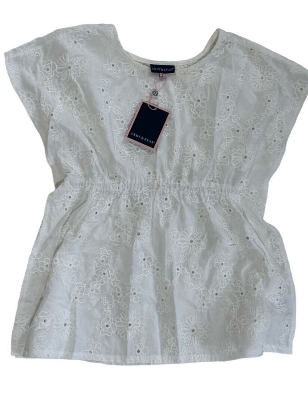 Andy & Evan Boho White Eyelet Floral Top Size 6 Embroidered Cotton Summer Blouse
